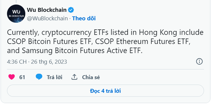 
Ảnh chụp từ Twitter của Wu Blockchain