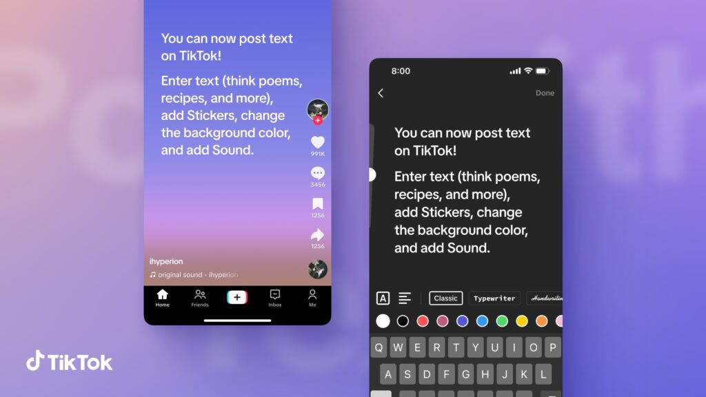 Giao diện người dùng TikTok cho các bài đăng văn bản. Nguồn: TikTok