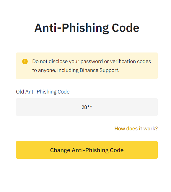 Chọn Change Anti – Phising Code