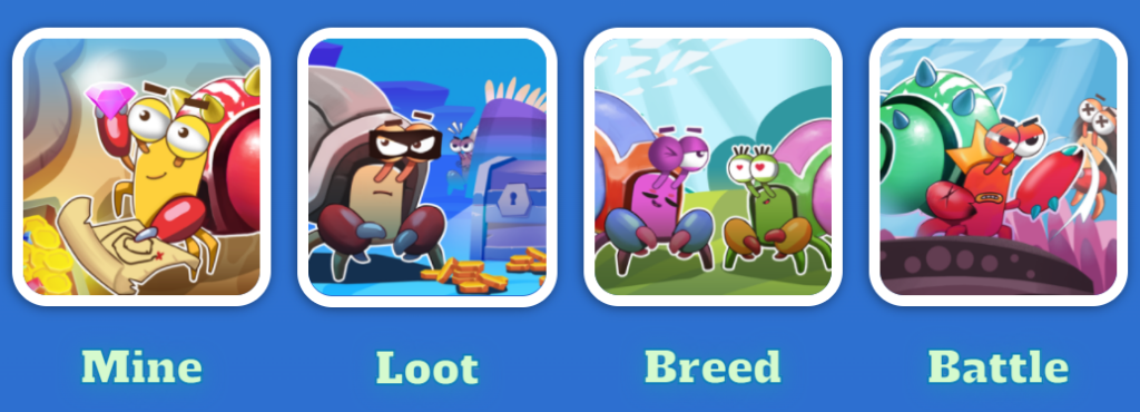 Các tính năng trong game Crabada. Nguồn: gamefinity.com