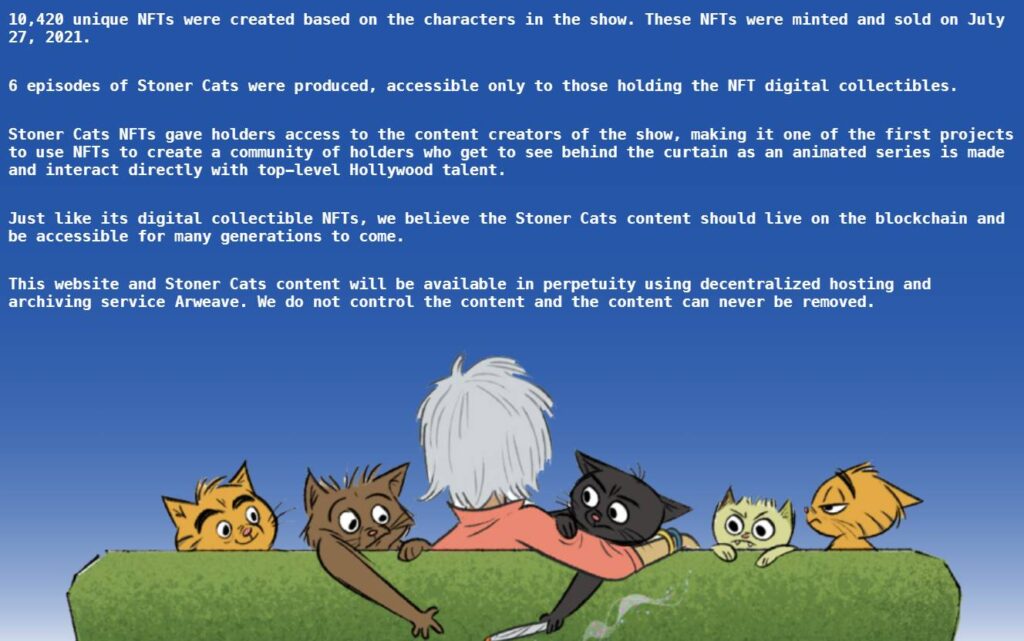 Stoner Cats tổng cộng có 10.420 NFT dựa trên 6 nhân vật trong phim