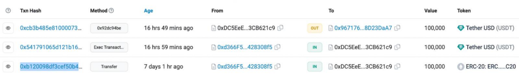Giao dịch tương tác với 0xDC5. Nguồn: Etherscan