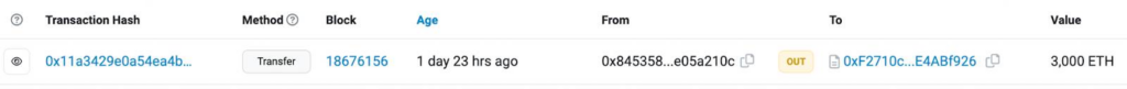 Giao dịch chuyển ETH lên Kraken. Nguồn: Etherscan