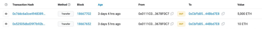 Giao dịch chuyển ETH lên Binance. Nguồn: Etherscan