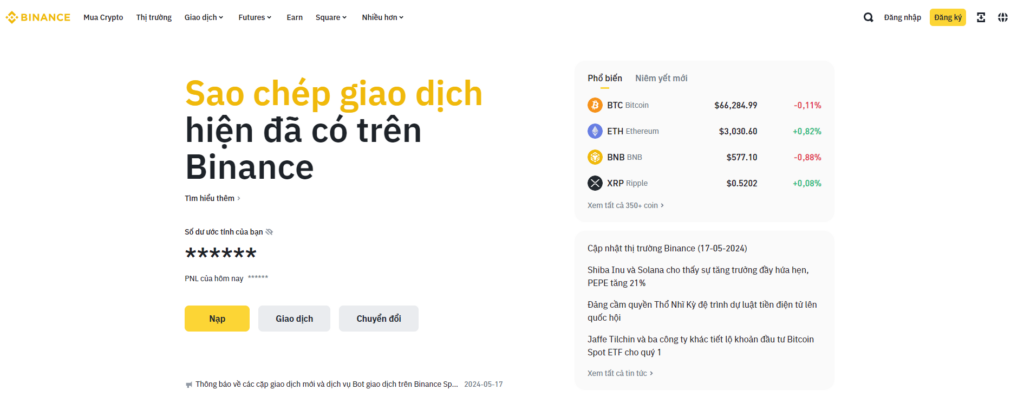 Giao diện sàn giao dịch Binance